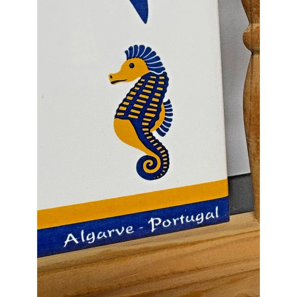 Melo Algarve Portugal Decorative Tile Plaque Wooden Frame Hooks Fish Seahor